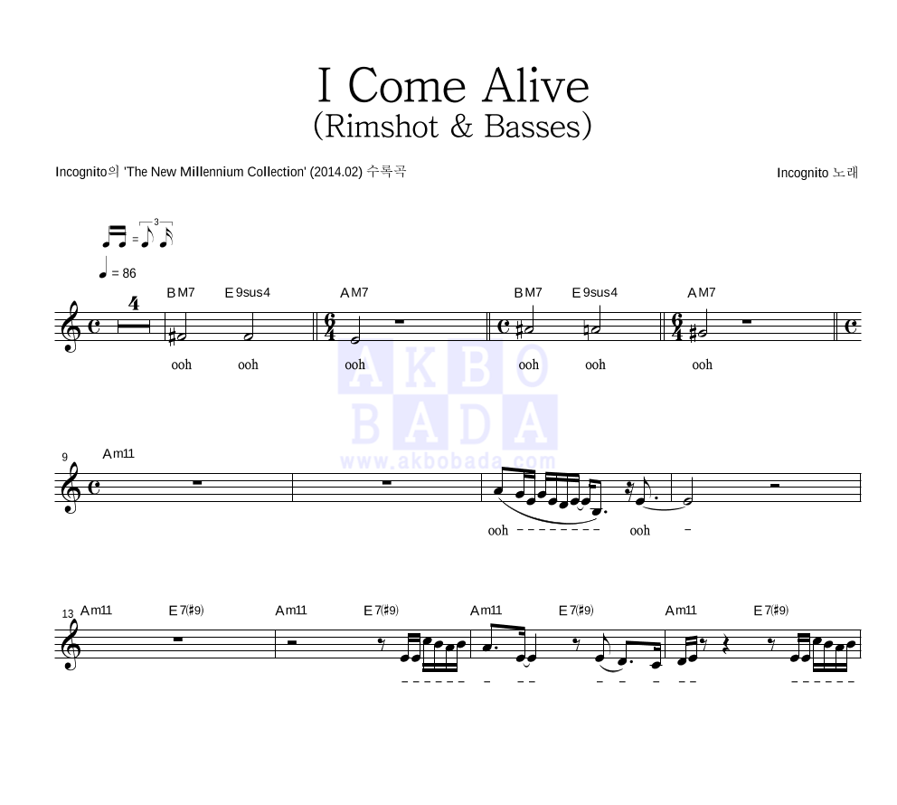 Incognito - I Come Alive (Rimshot & Basses) 멜로디 악보 