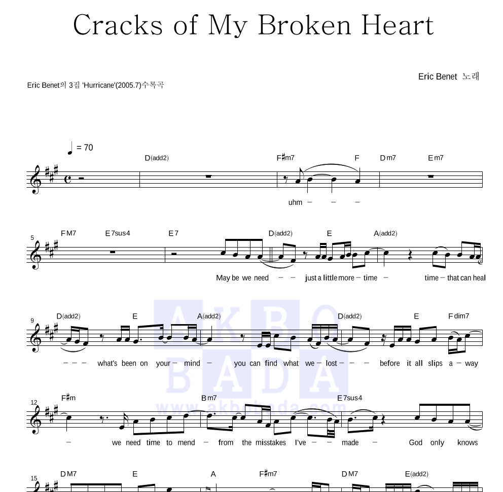 Eric Benet - Cracks Of My Broken Heart 멜로디 악보 