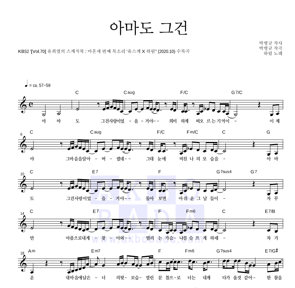 하림 - 아마도 그건 멜로디 악보 