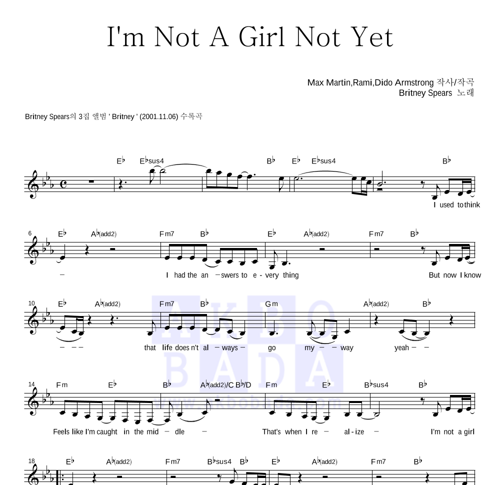 I'm Not A Girl, Not Yet A Woman Sheet Music, Britney Spears