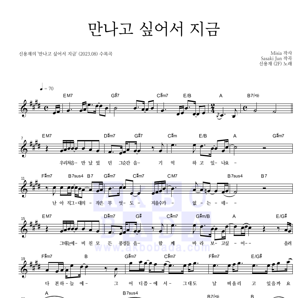 신용재 - 만나고 싶어서 지금 멜로디 악보 