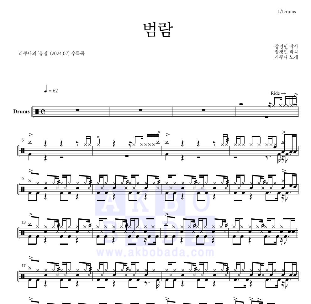 라쿠나 - 범람 드럼(Tab) 악보 