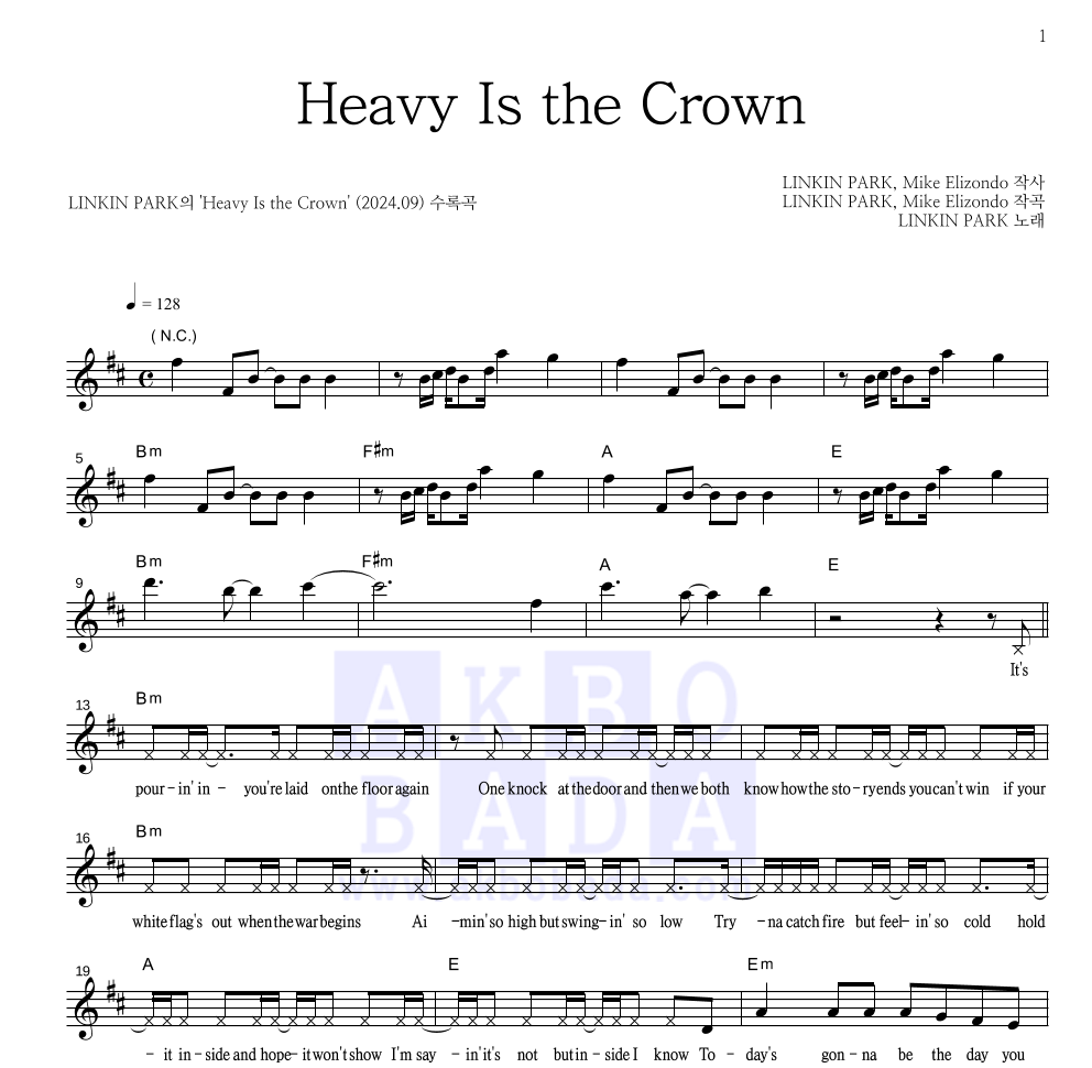 LINKIN PARK - Heavy Is the Crown 멜로디 악보 