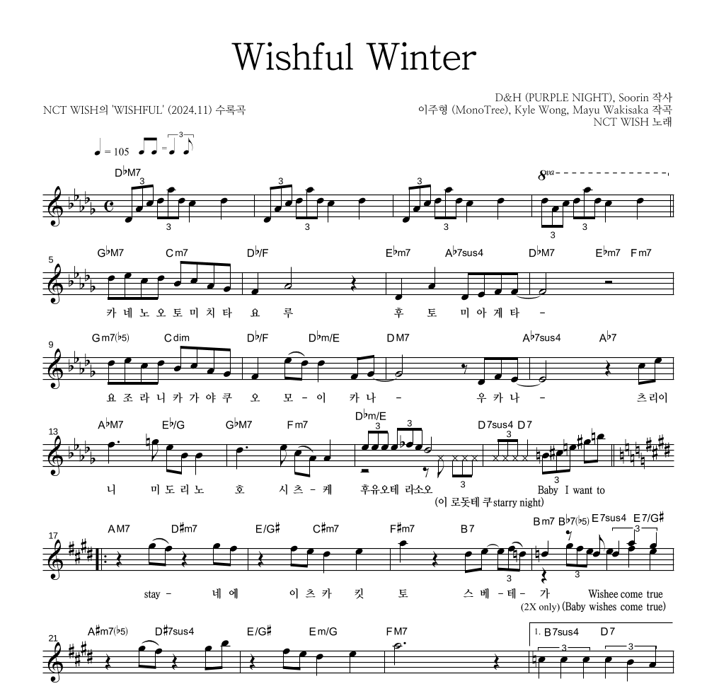 NCT WISH - Wishful Winter 멜로디 악보 