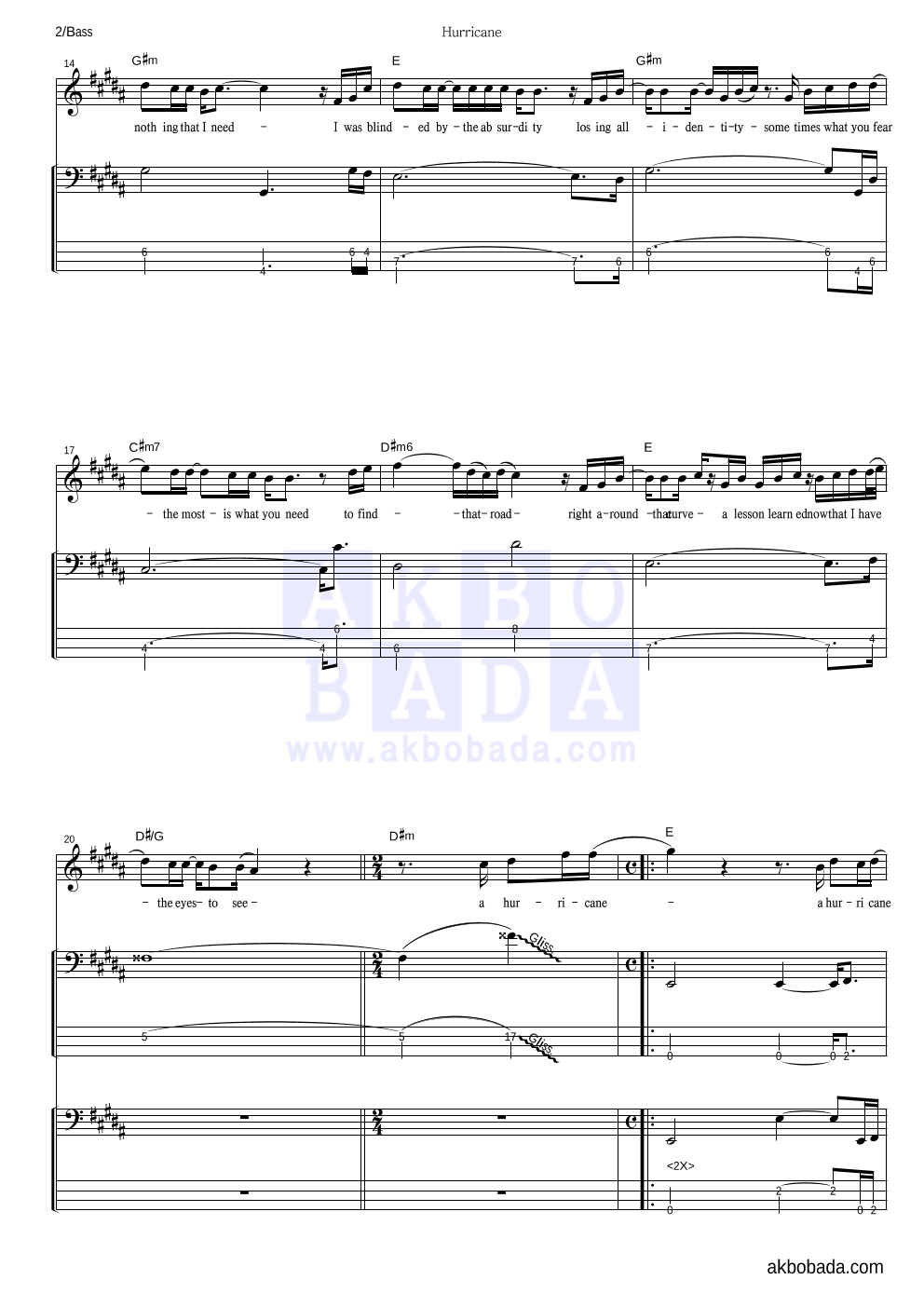 Eric Benet - Hurricane 베이스 악보 