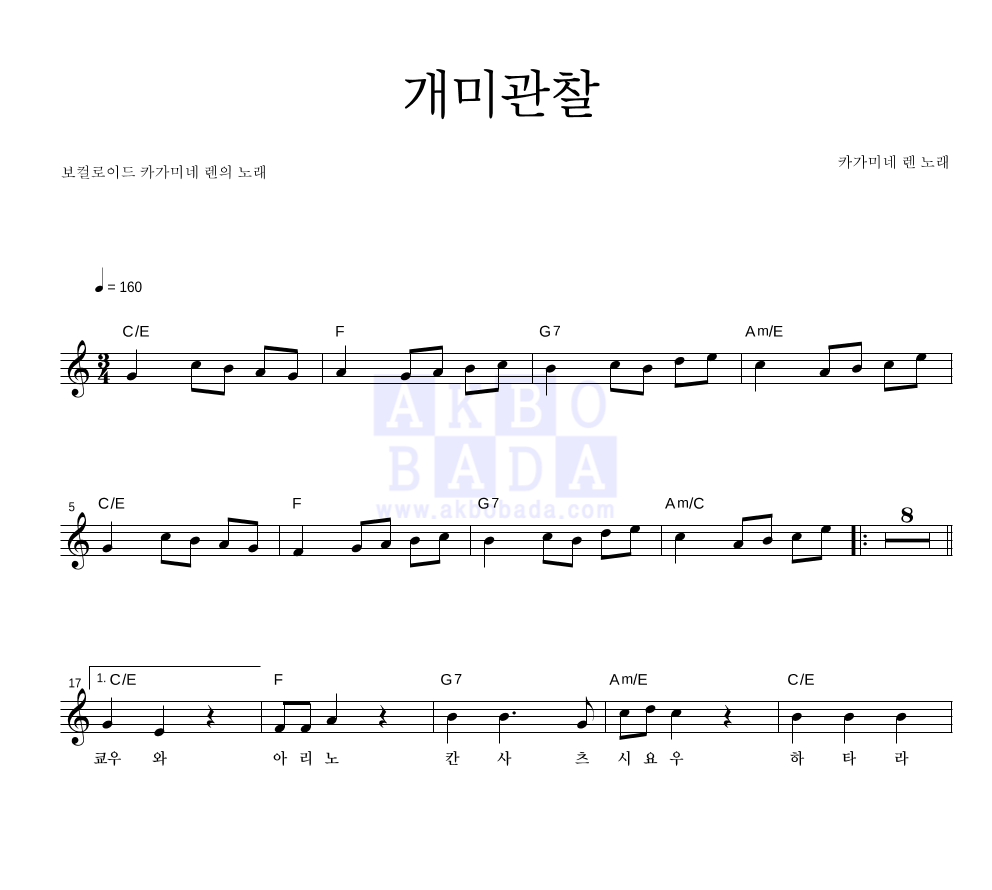 Len Kagamine - 개미관찰 멜로디 악보 